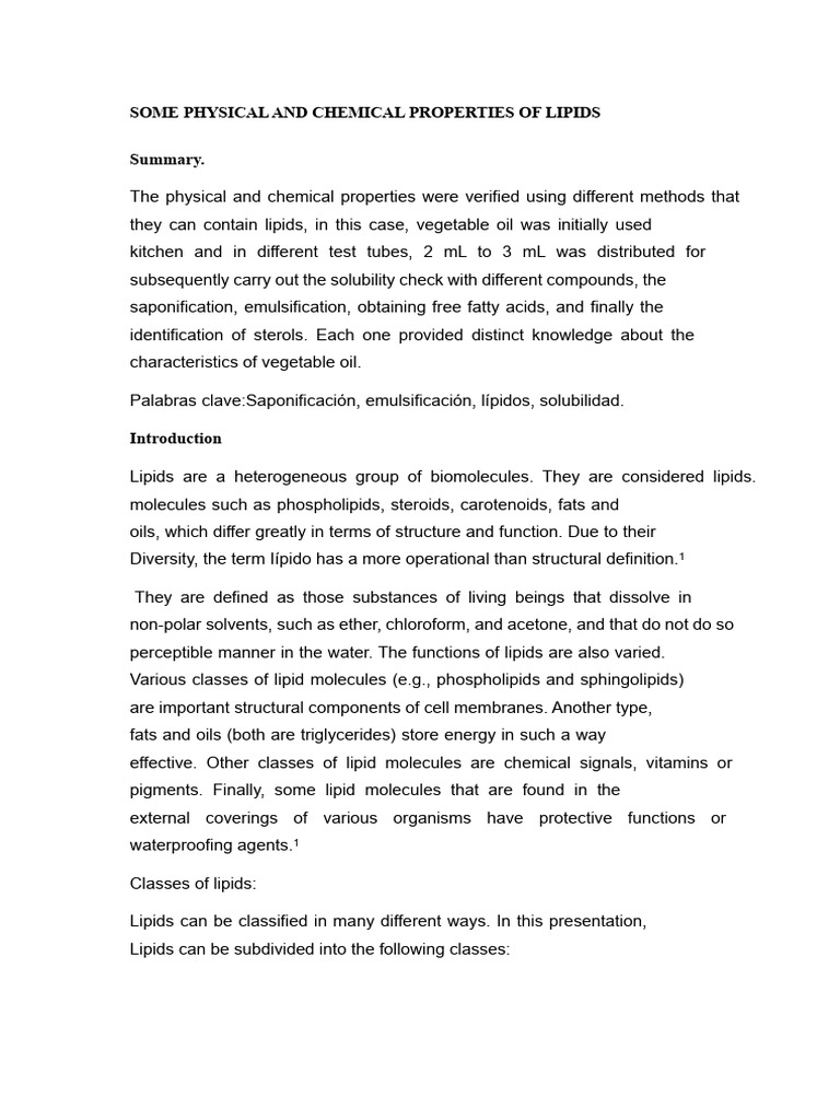 Properties and Tests of Lipids | PDF | Lipid | Hydrolysis