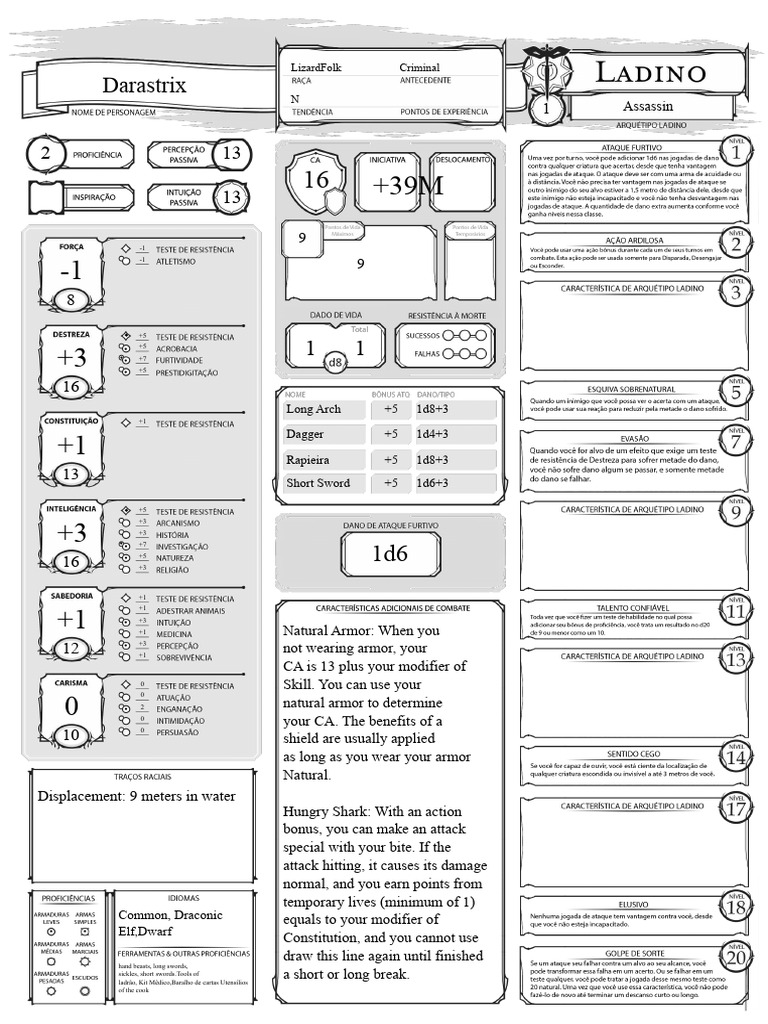 LizardFolk Assassin Character Sheet | PDF