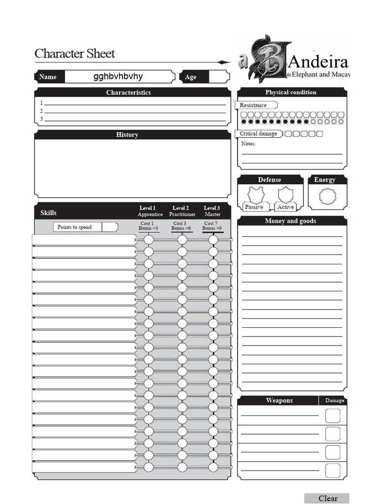 Character Sheet Template for RPGs | PDF