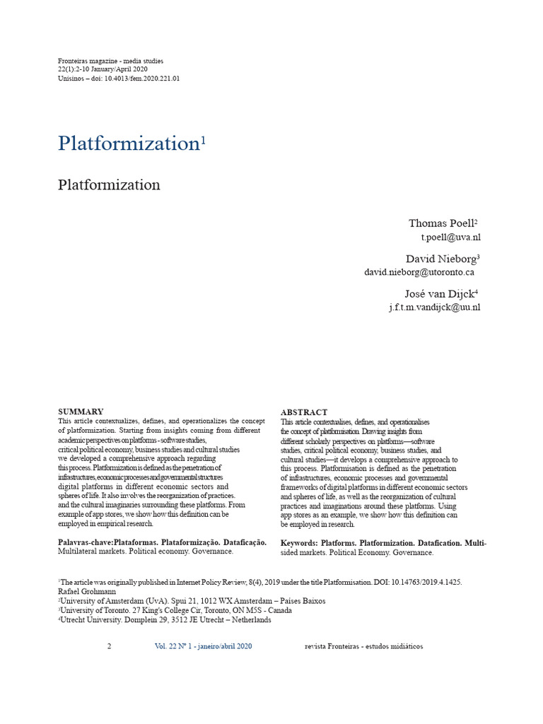 Understanding Platformization in Media Studies | PDF | Mobile App ...