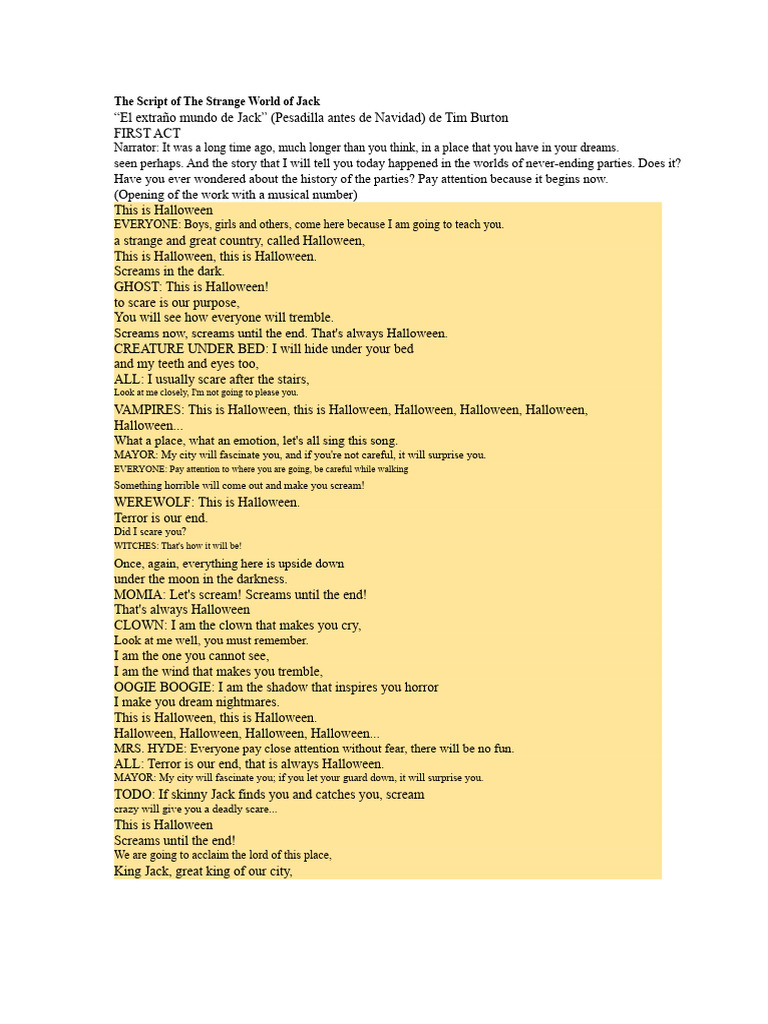 Jack's Lament: A Halloween Musical Script | PDF