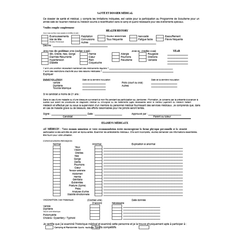 Dossier Médical pour Scoutisme 2023 | PDF | Vaccination | Sciences de ...