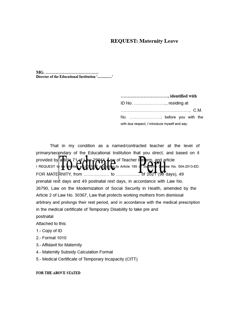 Maternity Leave Request Template | PDF
