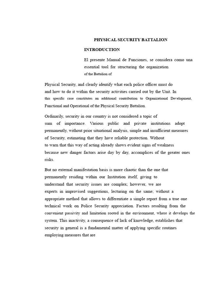 Physical Security Battalion Functions Manual | PDF | Knowledge | Police