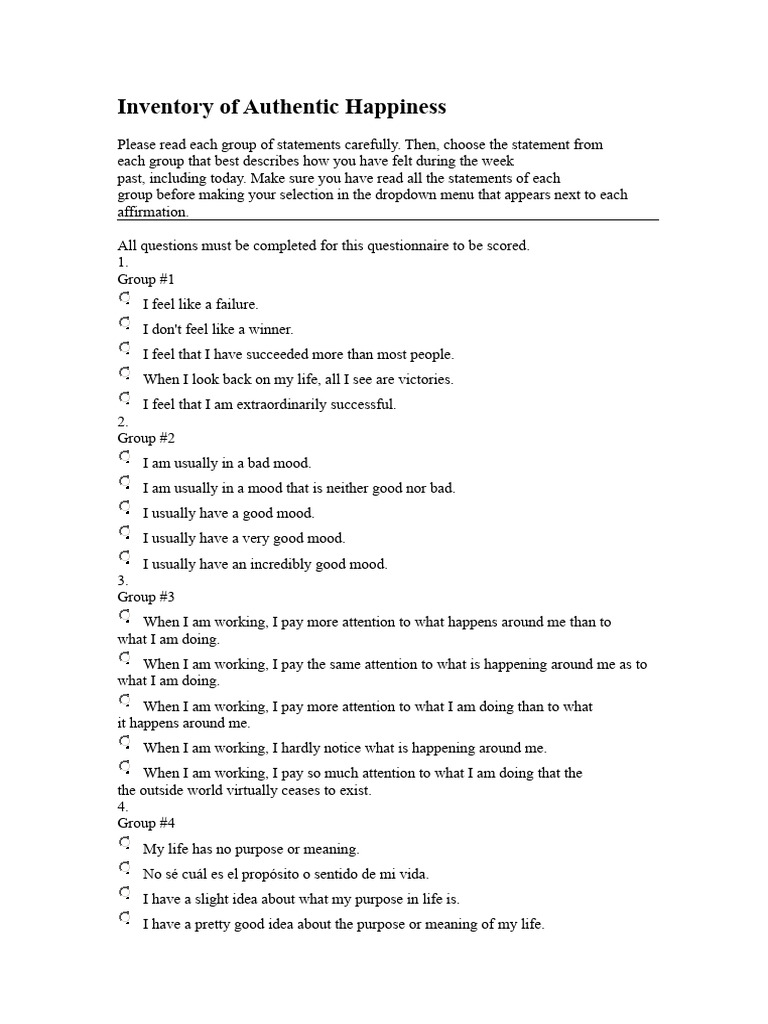 Authentic Happiness Inventory Questionnaire | PDF | Chess Theory | Chess