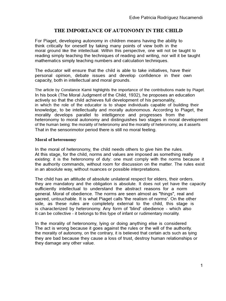 Importance of Child Autonomy in Education | PDF | Autonomy | Morality