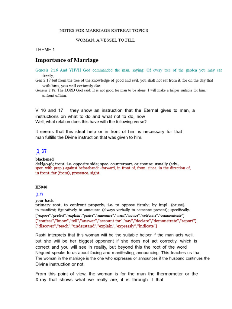 Marriage Retreat Insights on Spiritual Roles | PDF | Book Of Genesis ...