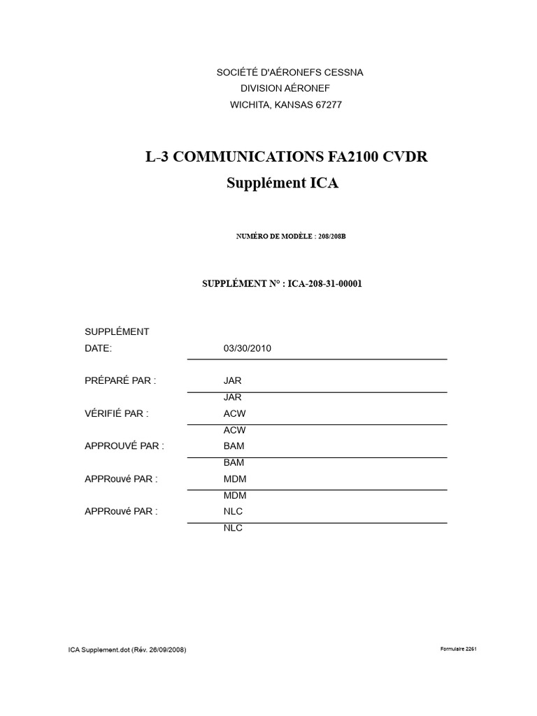 Supplément ICA FA2100 CVDR Cessna | PDF | Enregistreur de vol | Avion