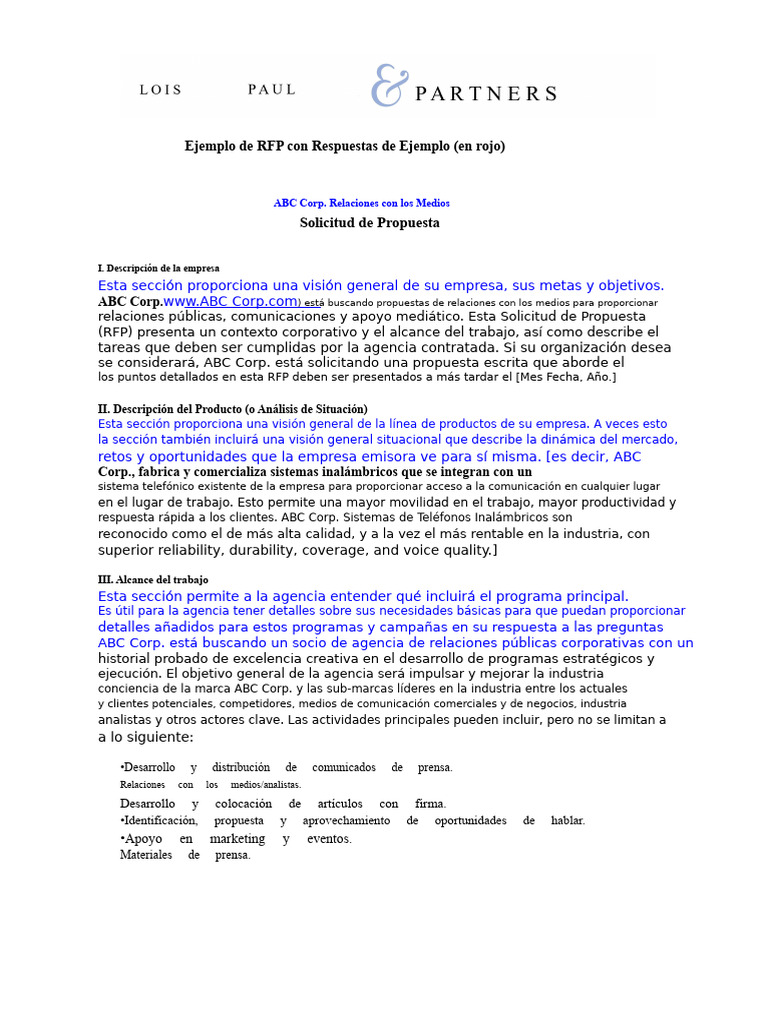 RFP de Relaciones Públicas para ABC Corp. | PDF | Servicio de redes ...