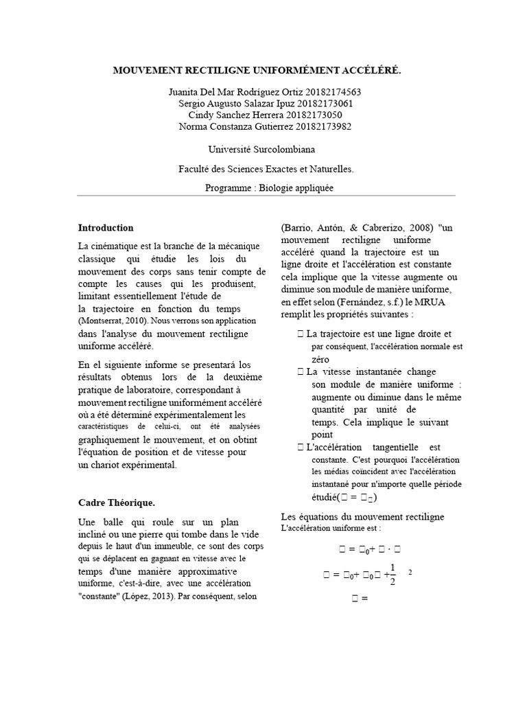 Analyse du Mouvement Rectiligne Accéléré | PDF | Accélération | Cinématique