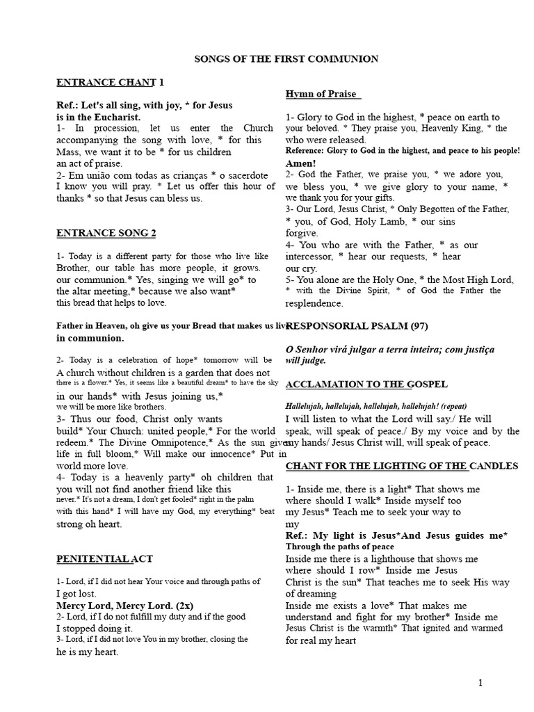Songs of the First Communion 2016 | PDF | Mass (Liturgy) | Eucharist