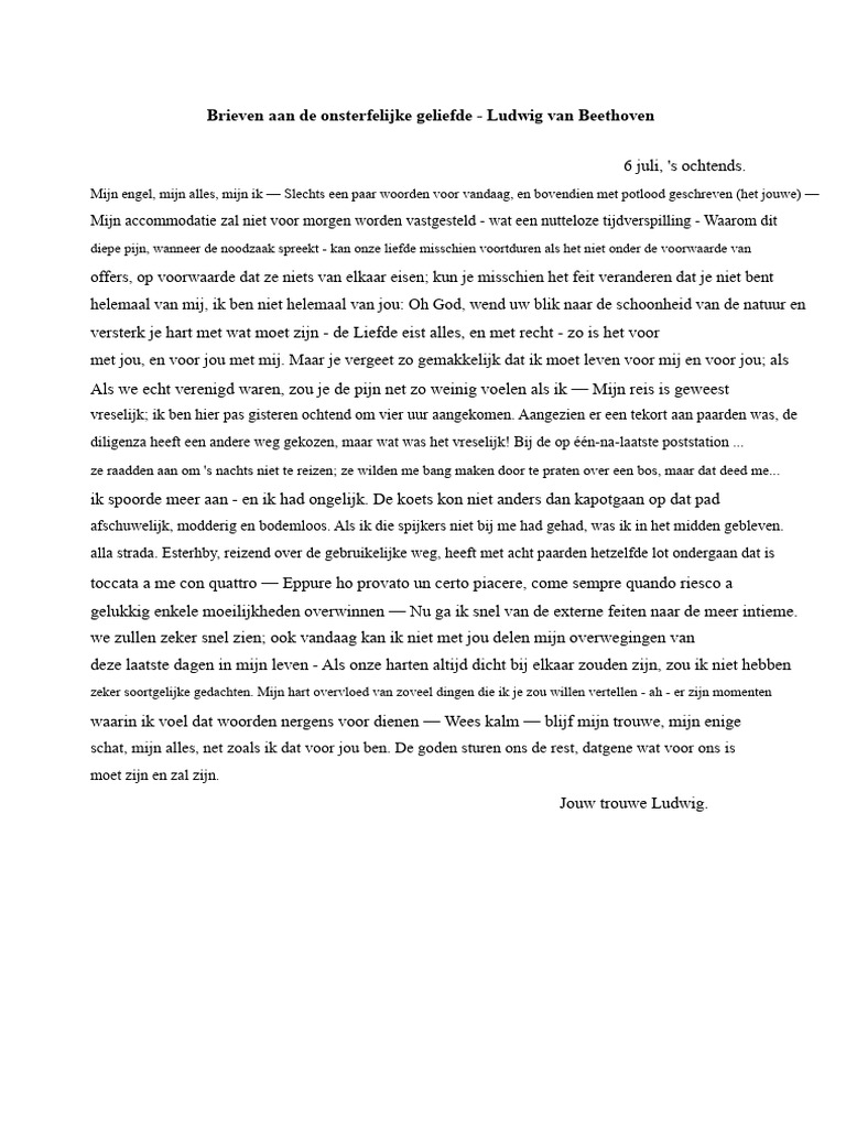 Brieven Aan de Onsterfelijke Geliefde - Beethoven | PDF