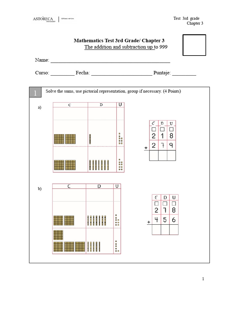 3rd Grade Math Test: Addition & Subtraction | PDF | Subtraction | Chess