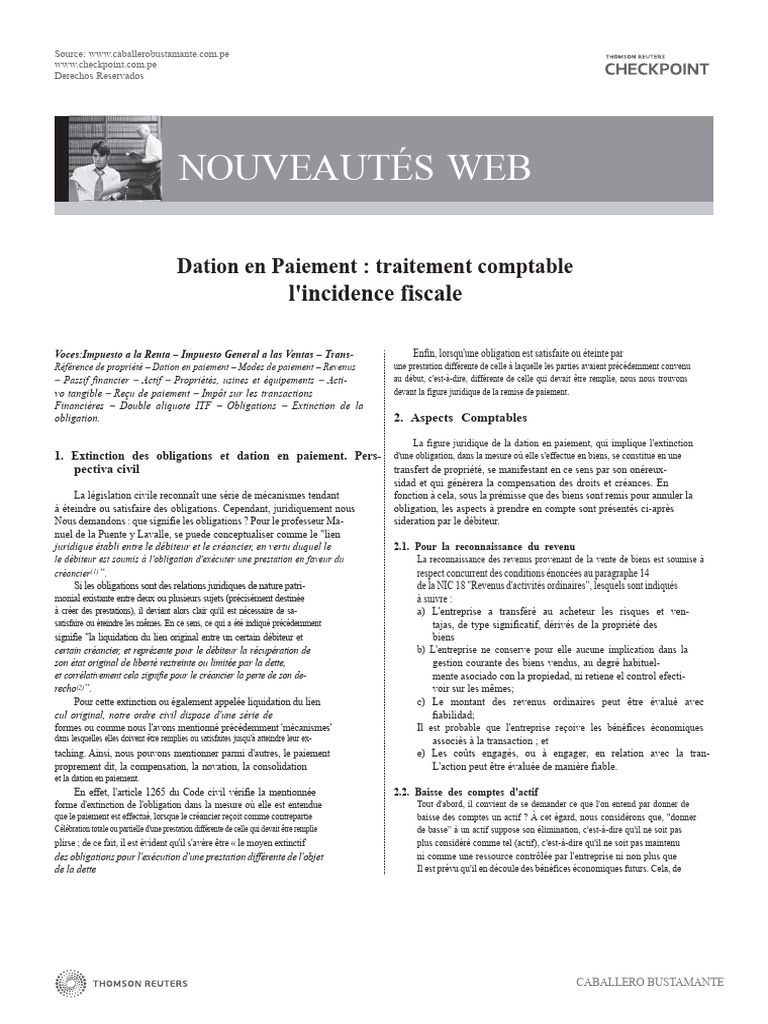 Dation en Paiement : Aspects Comptables | PDF | Débiteur | Comptabilité