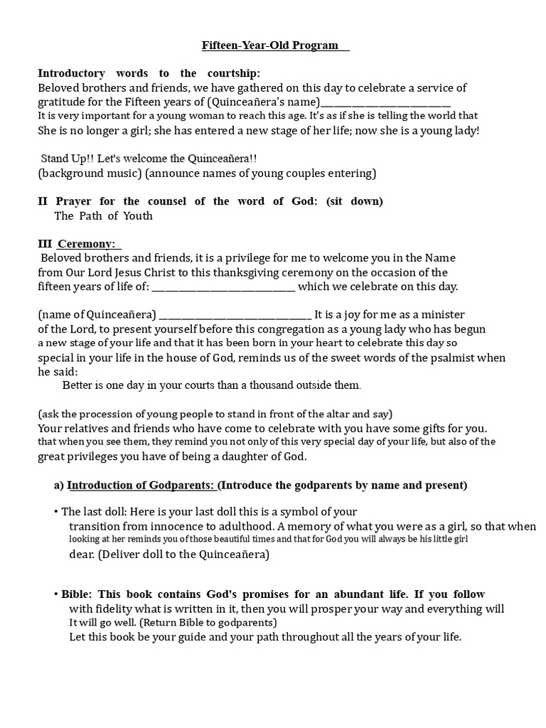 Quinceañera Celebration Ceremony Guide | PDF | Godparent