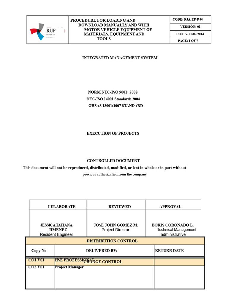 Procedure For Manual and Motorized Loading and Unloading of Materials ...