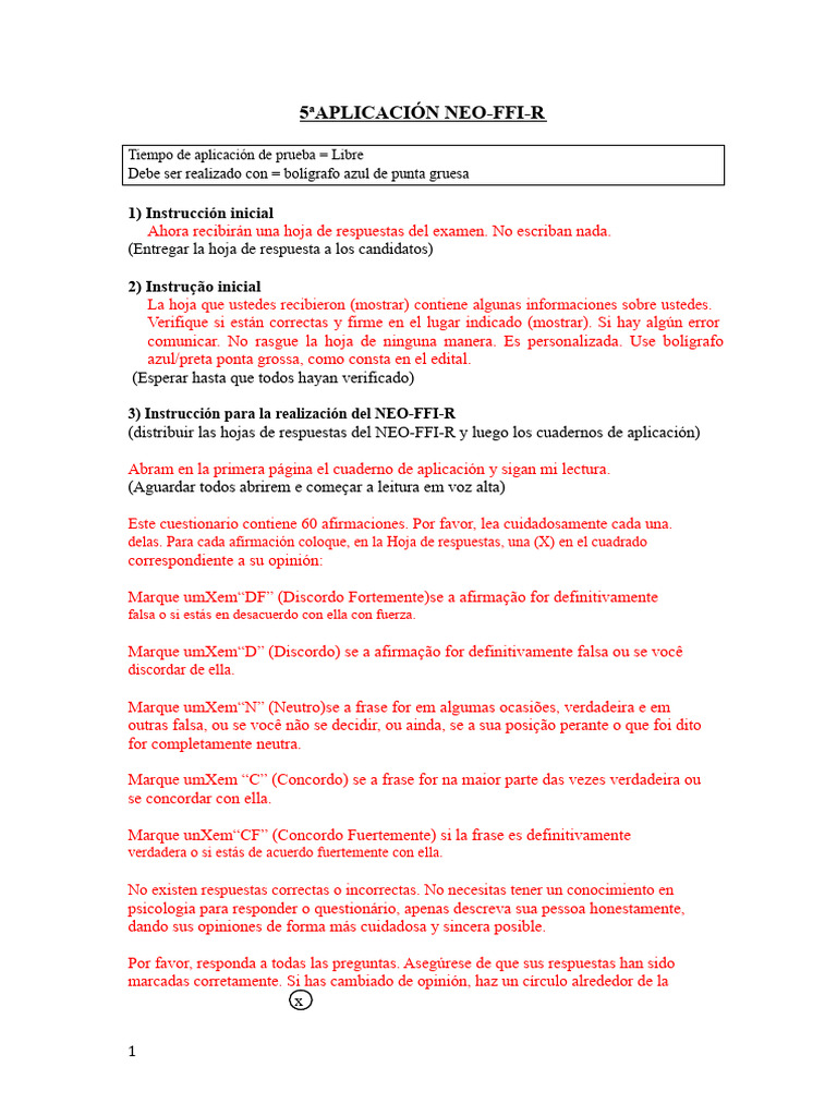 Instrucciones para NEO-FFI-R | PDF