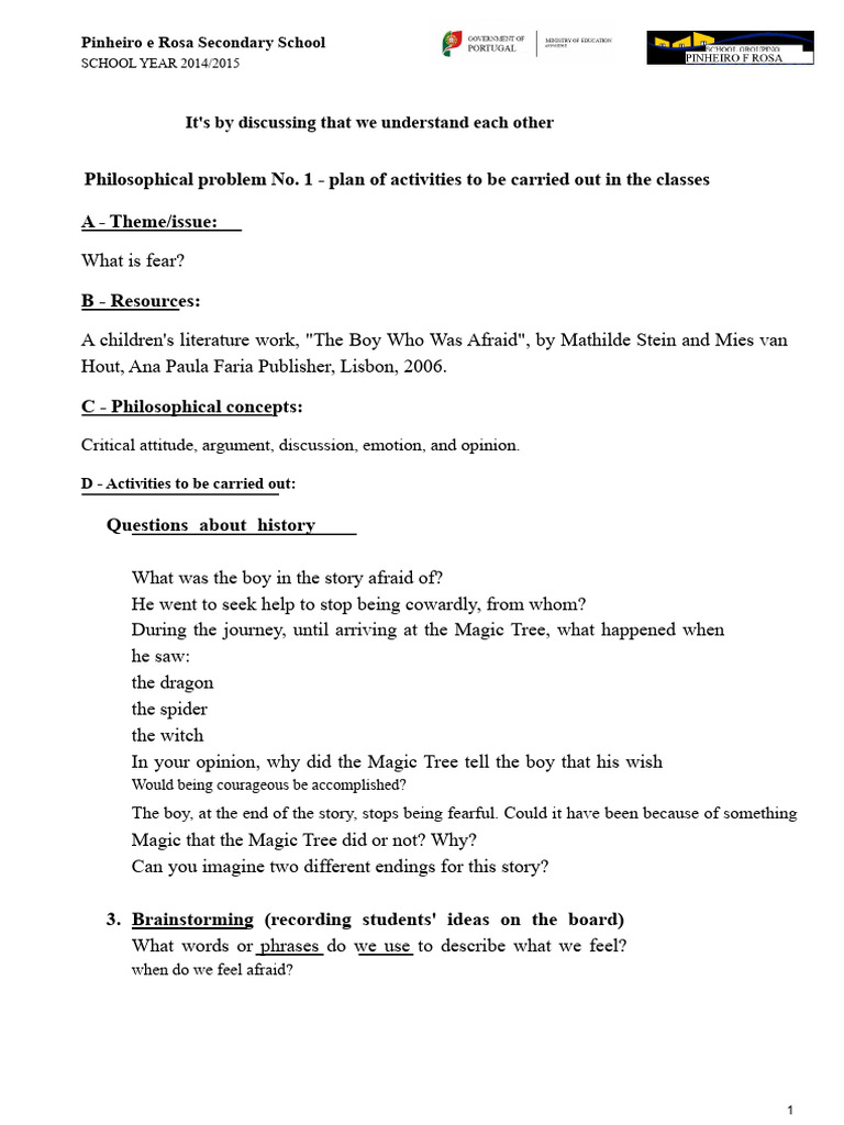 Philosophy For Children - Activities On Problem 1, Final Version | PDF ...