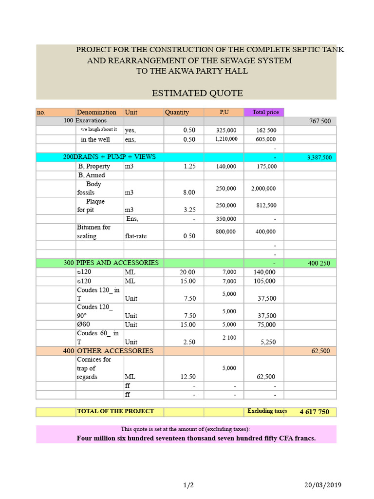 Quote Septic Tanks Party Hall Akwa | PDF | Environmental Engineering ...