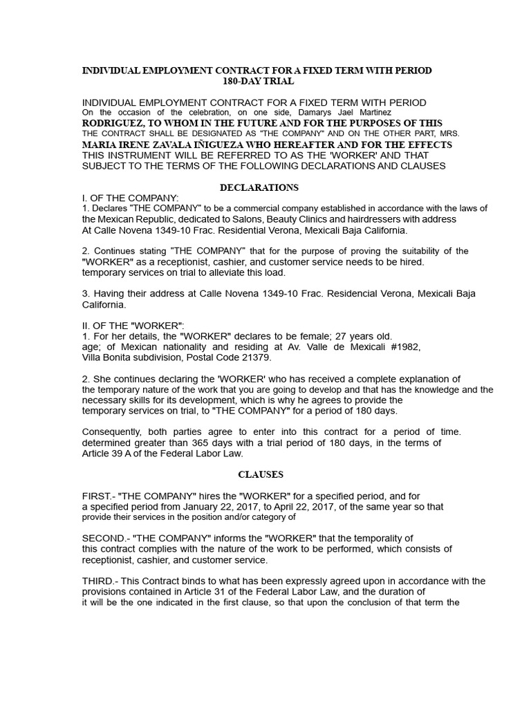 Fixed-Term Employment Contract Template | PDF | Labour Law | Salary