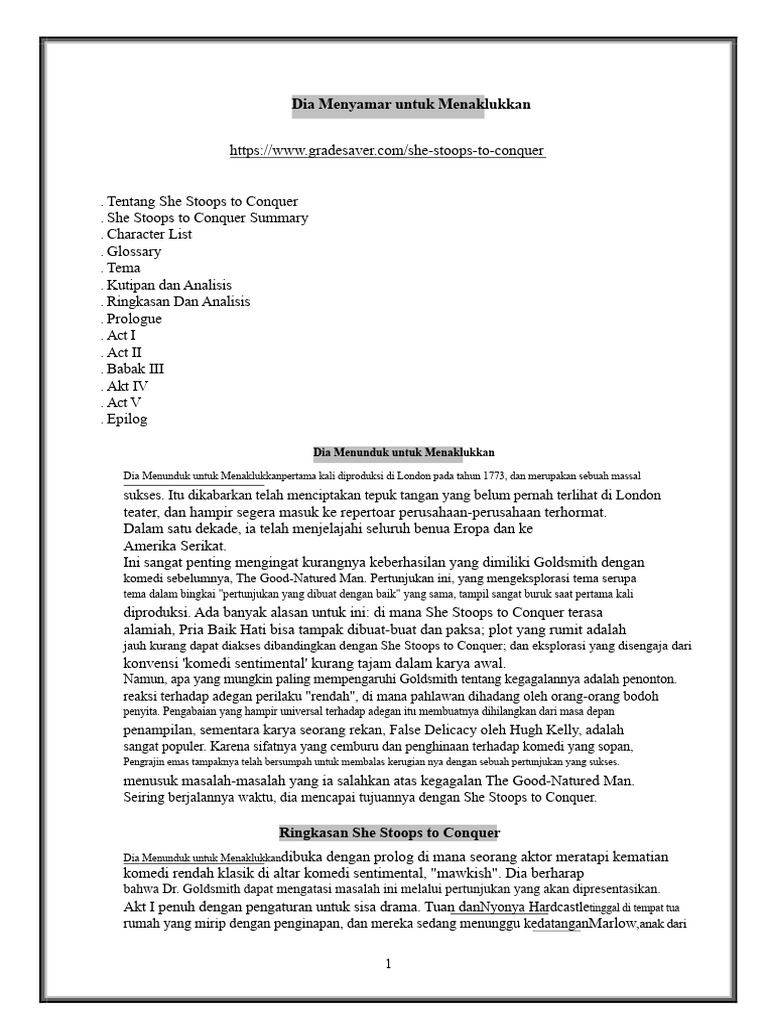 Analisis Drama She Stoops to Conquer | PDF