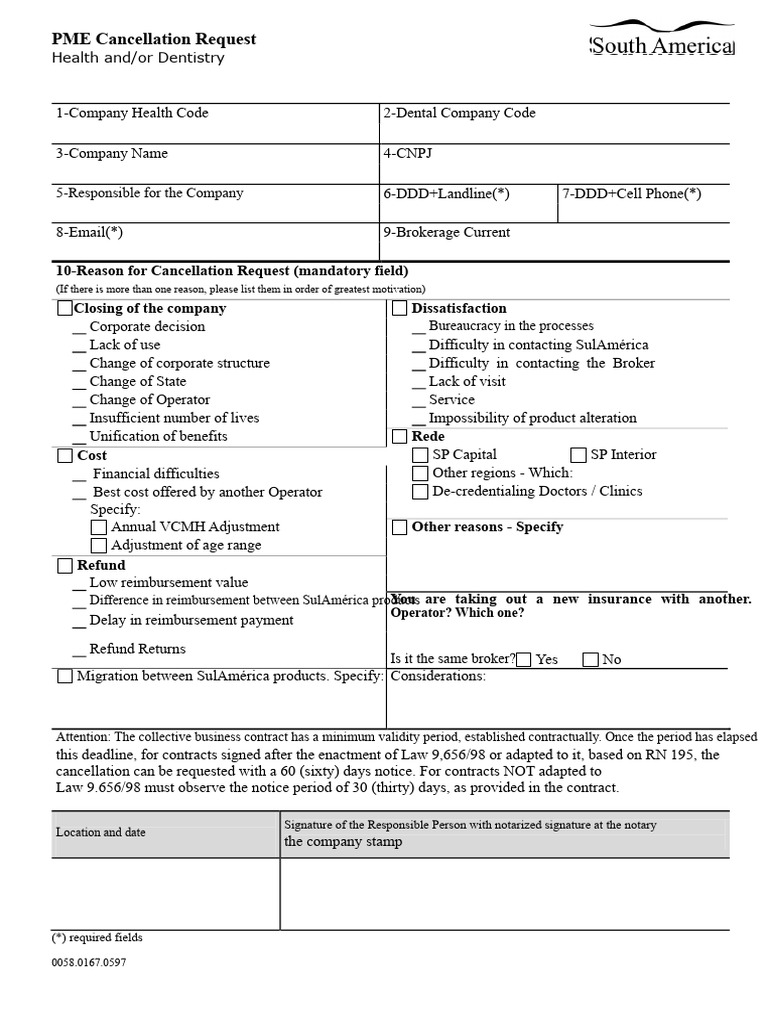 PME Health & Dentistry Cancellation Form | PDF