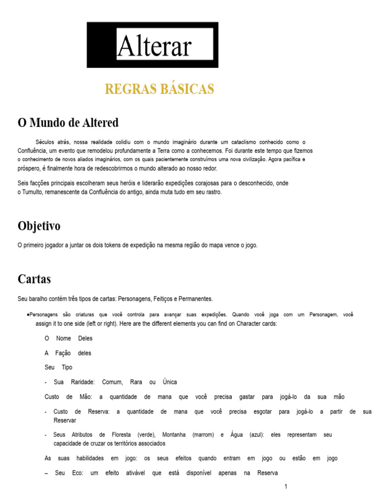 Regras do Jogo Altered: Como Jogar | PDF