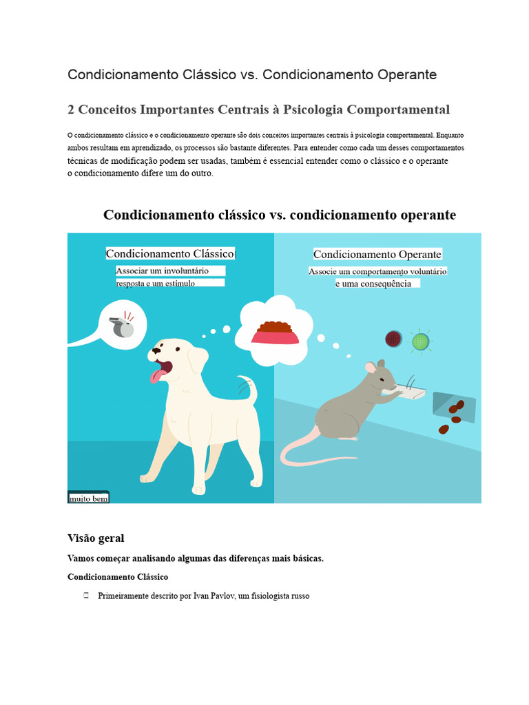 Condicionamento Clássico e Operante: Diferenças | PDF | Condicionamento ...