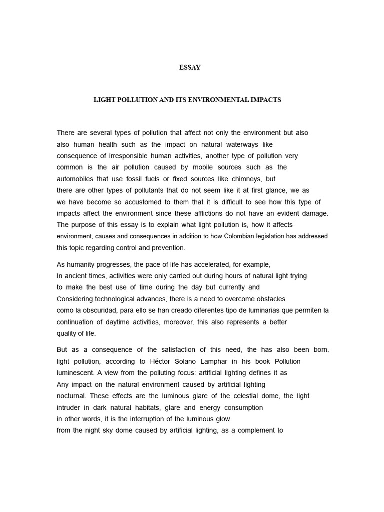Essay On Light Pollution and Its Environmental Impacts | PDF | Lighting ...