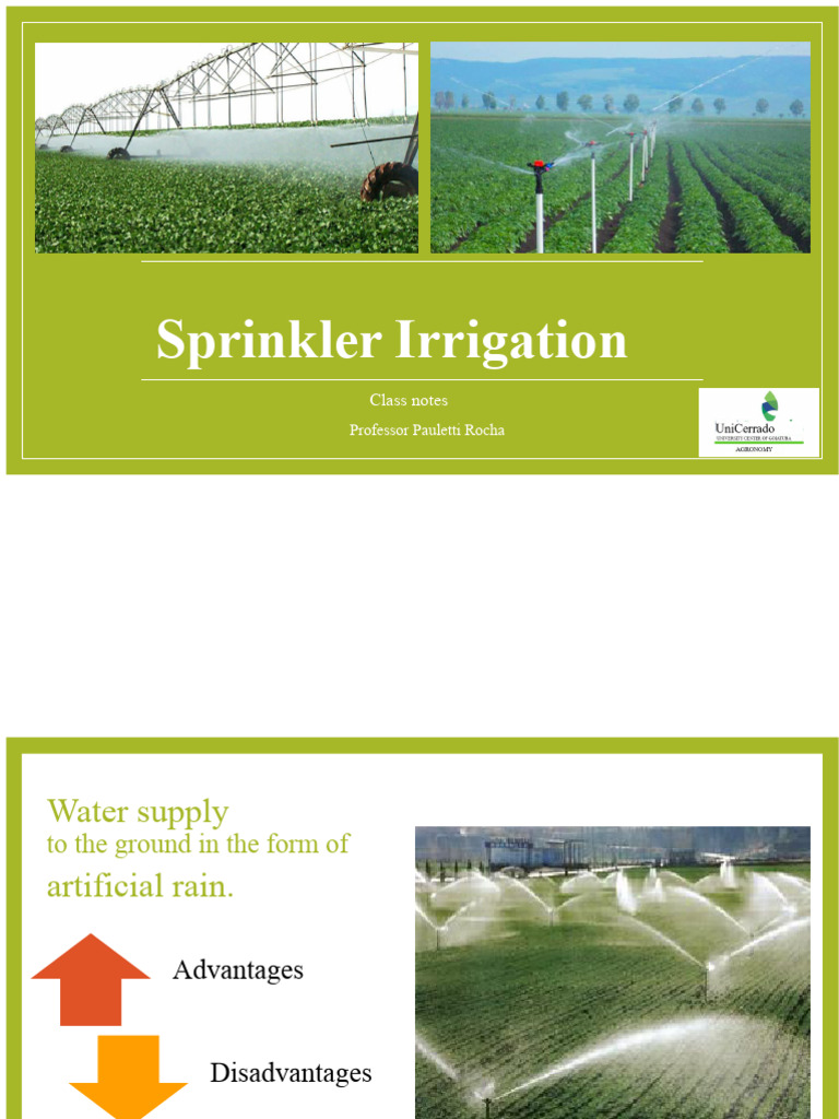 Sprinkler Irrigation: Benefits & Systems | PDF | Irrigation | Pipe ...