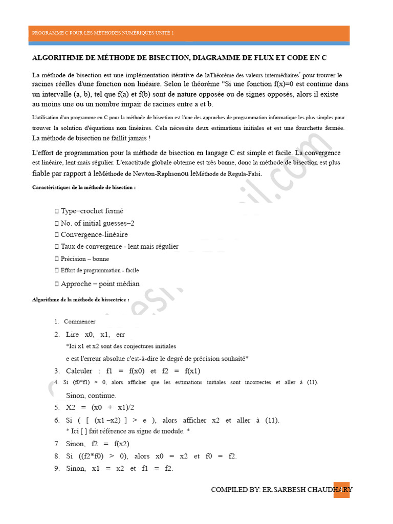 Méthode de Bisection en C : Algorithme et Code | PDF | Informatique ...
