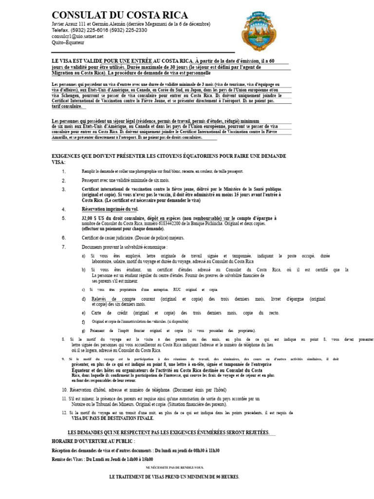 Exigences pour le visa Costa Rica | PDF | Visa (Document)