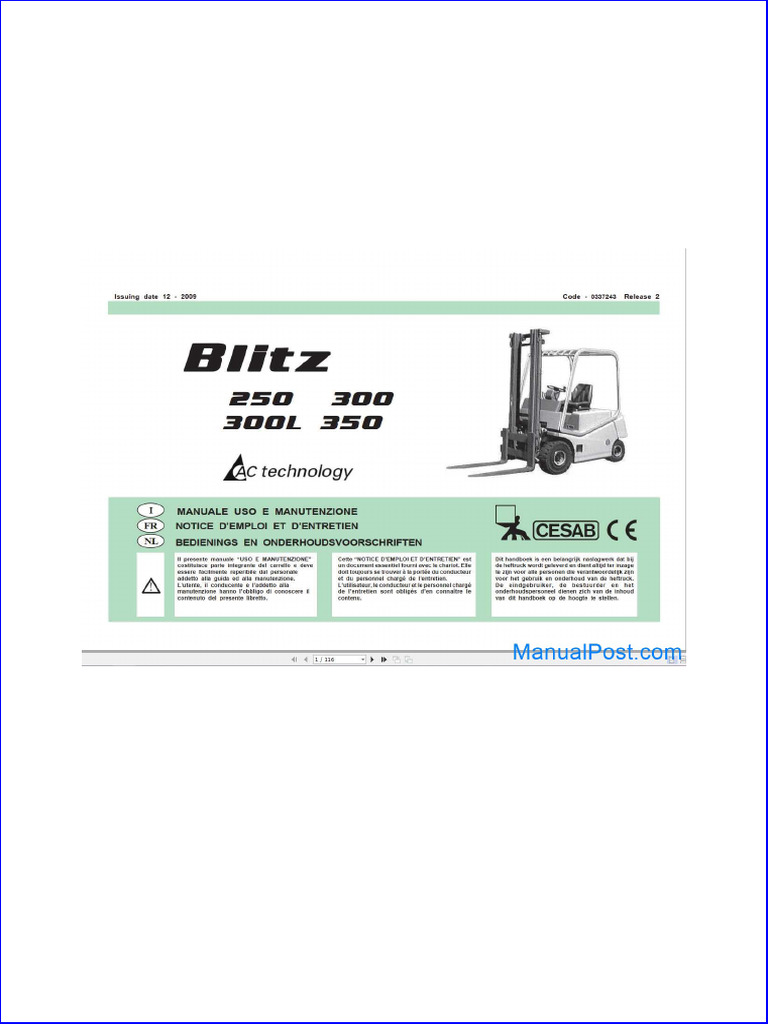 Cesab Blitz 250 300 300l 350 Ac Forklift Operators Manual | PDF