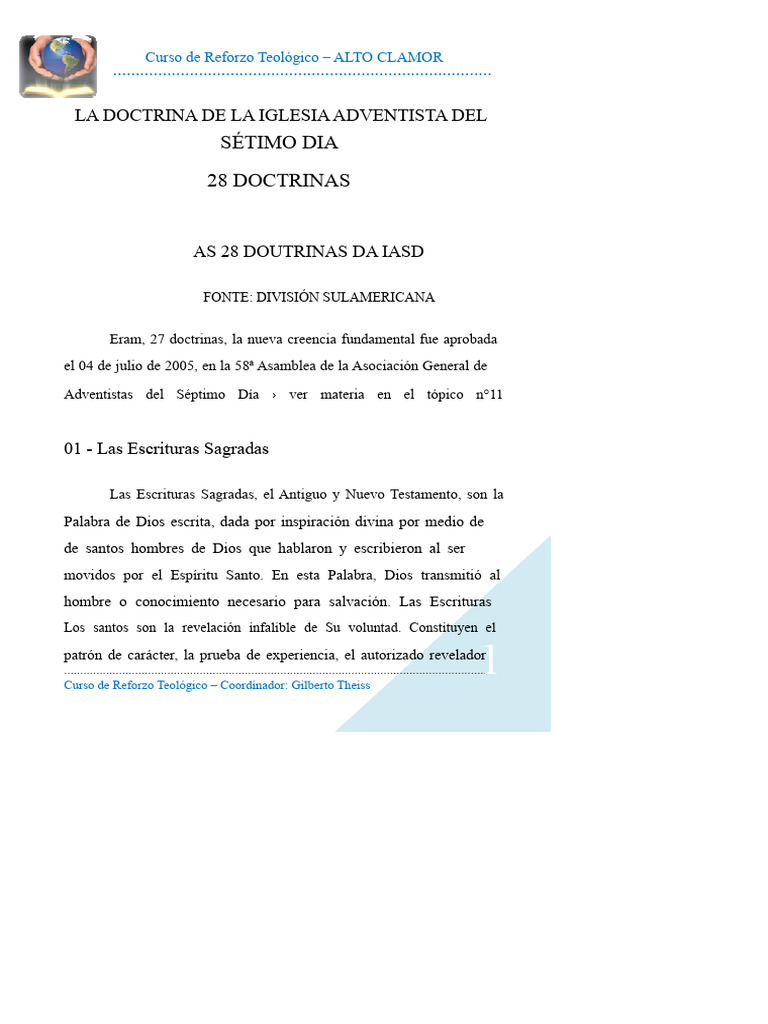 28 Doctrinas de la Iglesia Adventista | PDF | Cristo (título) | eucaristía