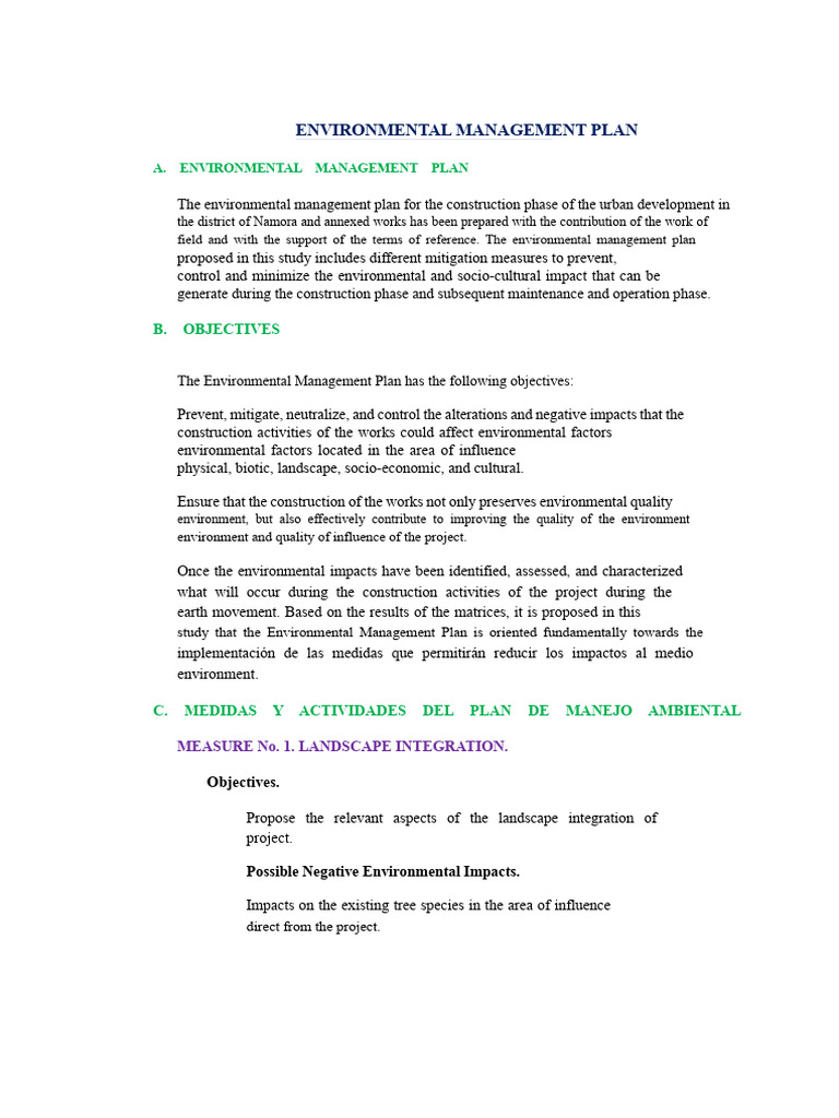 Environmental Management Plan for Namora | PDF | Climate Change ...