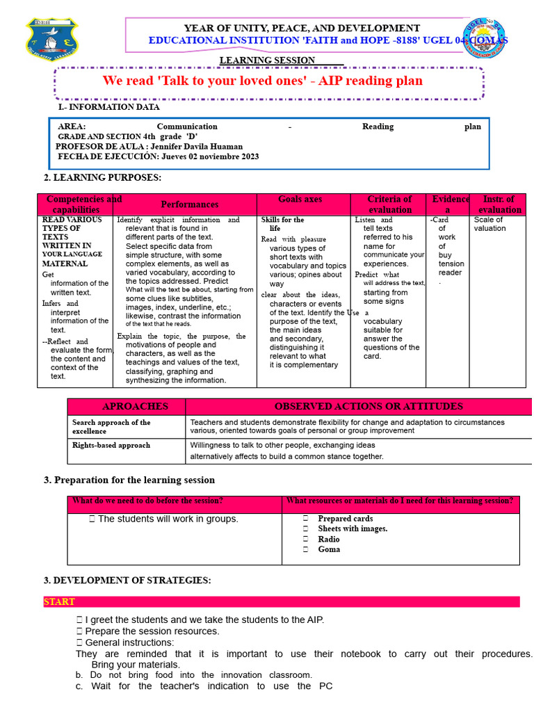 4th Grade Reading Session Plan | PDF | Behavior Modification | Human ...