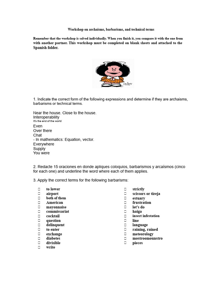 Workshop 3 - Archaisms, Barbarisms, and Colloquialisms - Seventh - 2019 ...