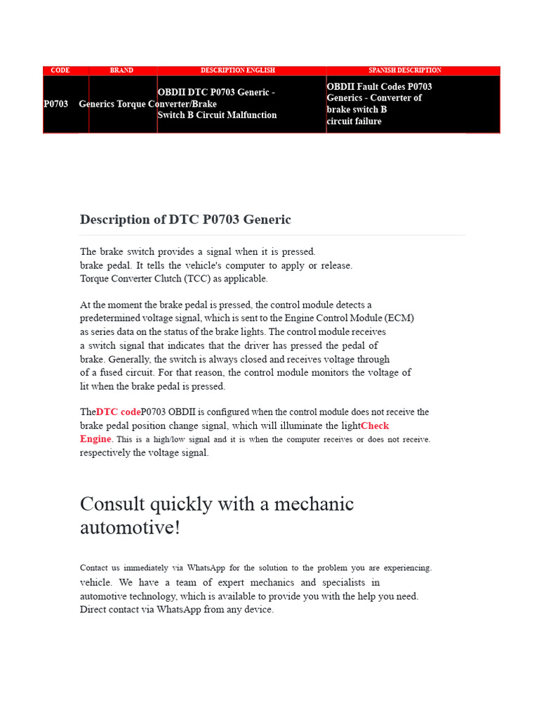 OBDII Codes P0703, P0733, P0721 Explained | PDF | Manufactured Goods ...