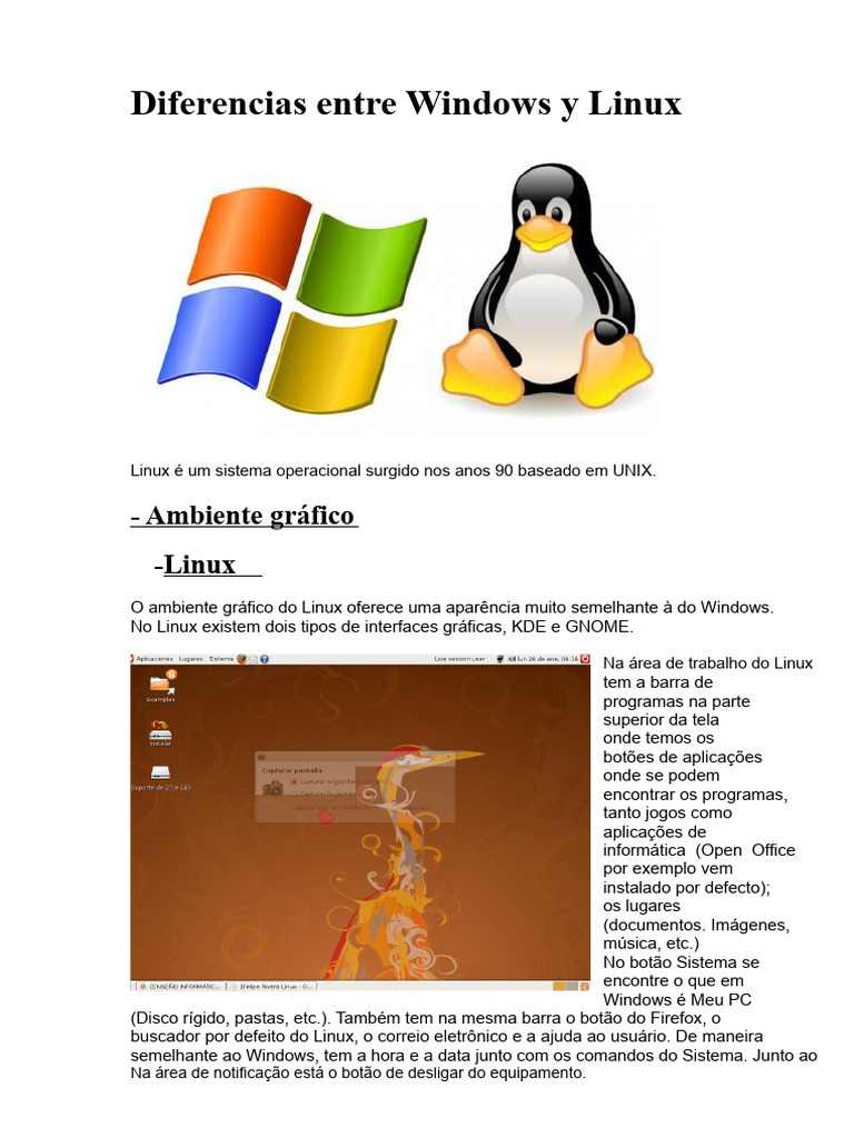 Comparação entre Windows e Linux | PDF | Ambiente de desktop | Linux