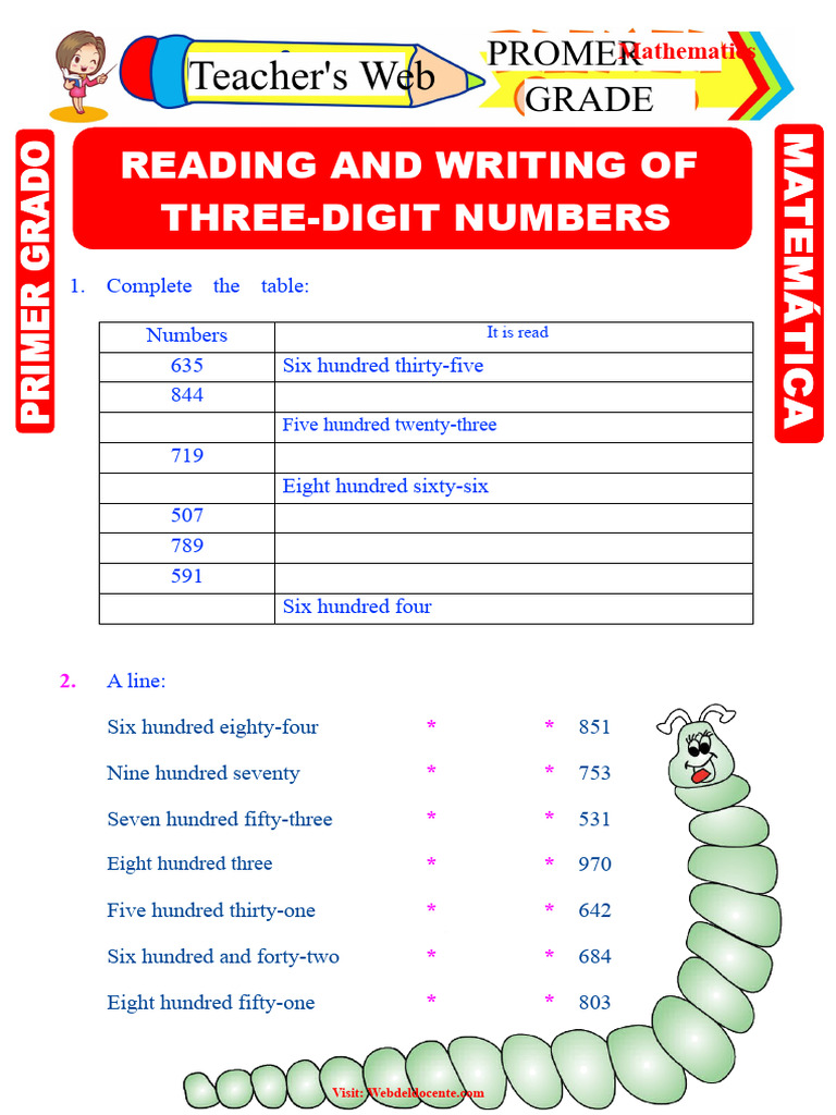 Reading and Writing 3-Digit Numbers For First Grade of Primary School | PDF