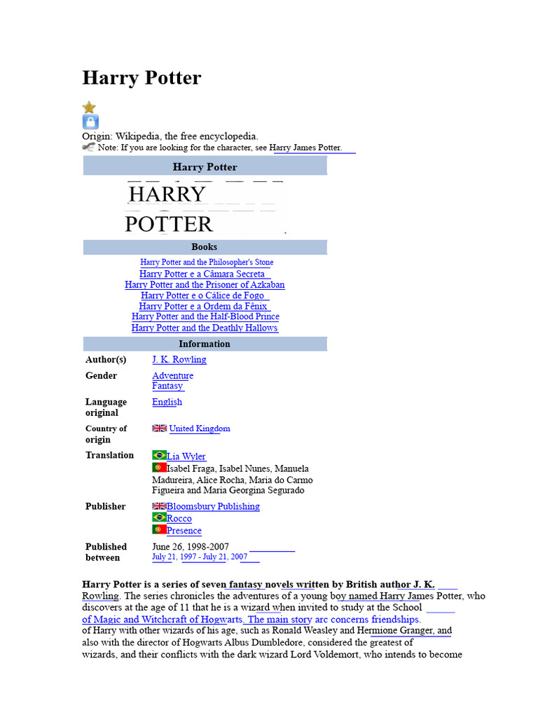 Overview of the Harry Potter Series | PDF | Harry Potter | J. K. Rowling