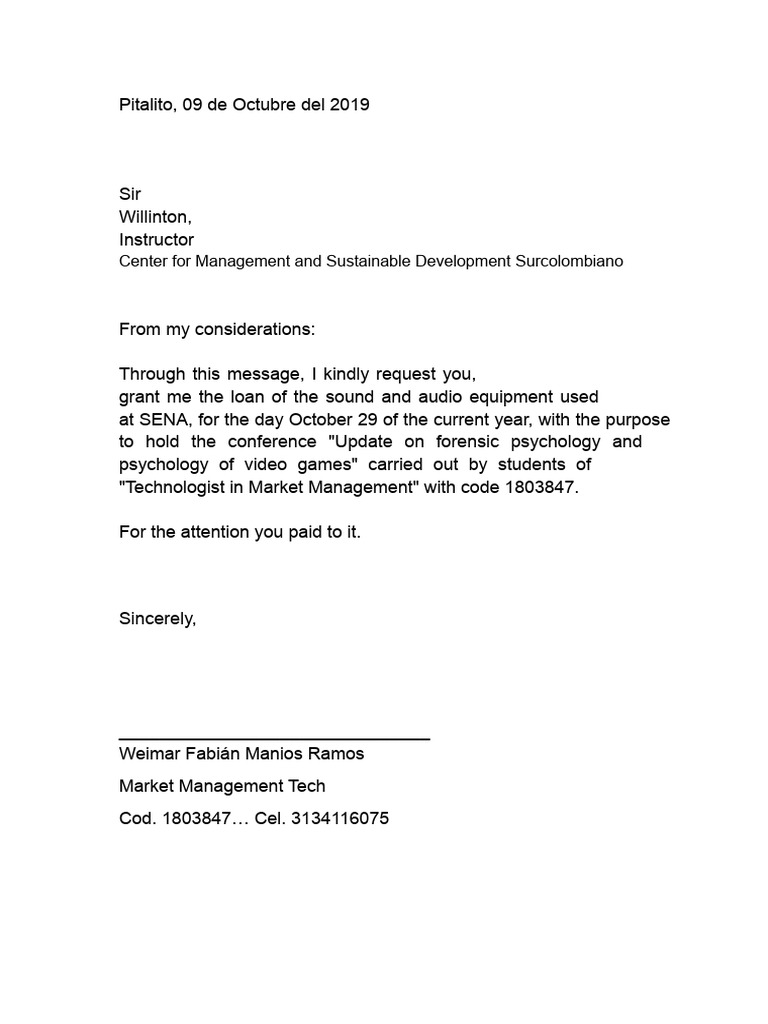 Letter of Request For Sound Loans SENA | PDF