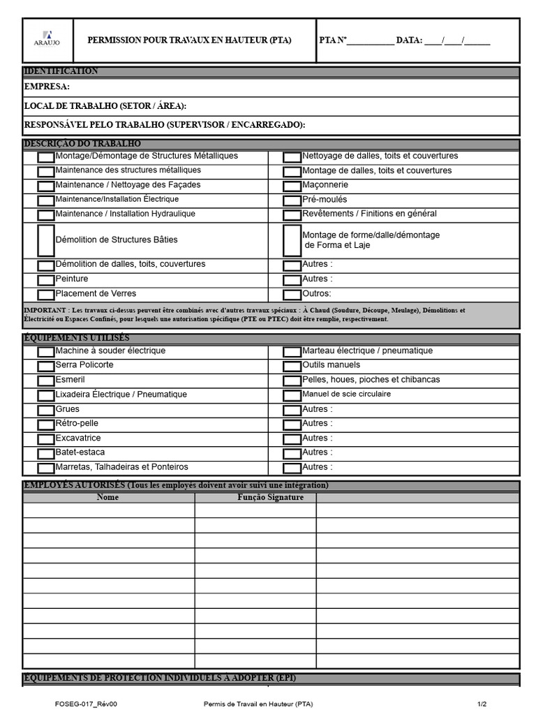 Permis de Travail en Hauteur (PTA) | PDF | Sécurité