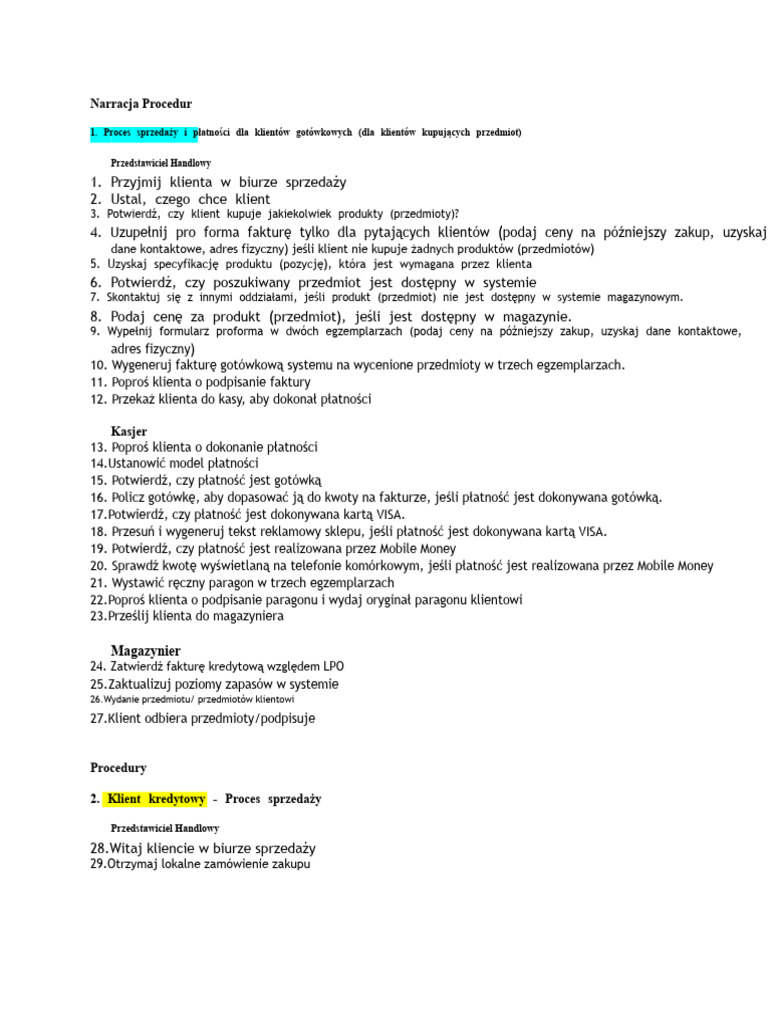 Narracje Procedur SOP | PDF