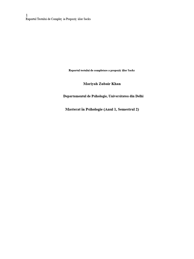 Raportul Testului de Completare A Propozițiilor Sacks | PDF
