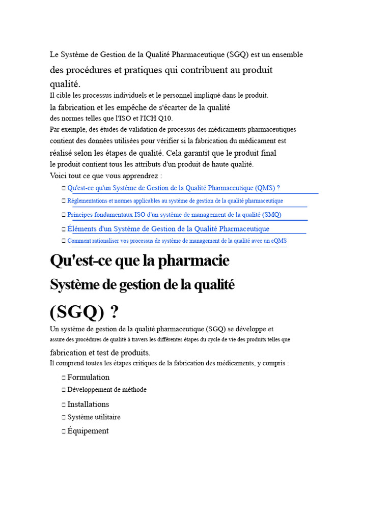 Système de Gestion de la Qualité Pharmaceutique | PDF | Management de ...