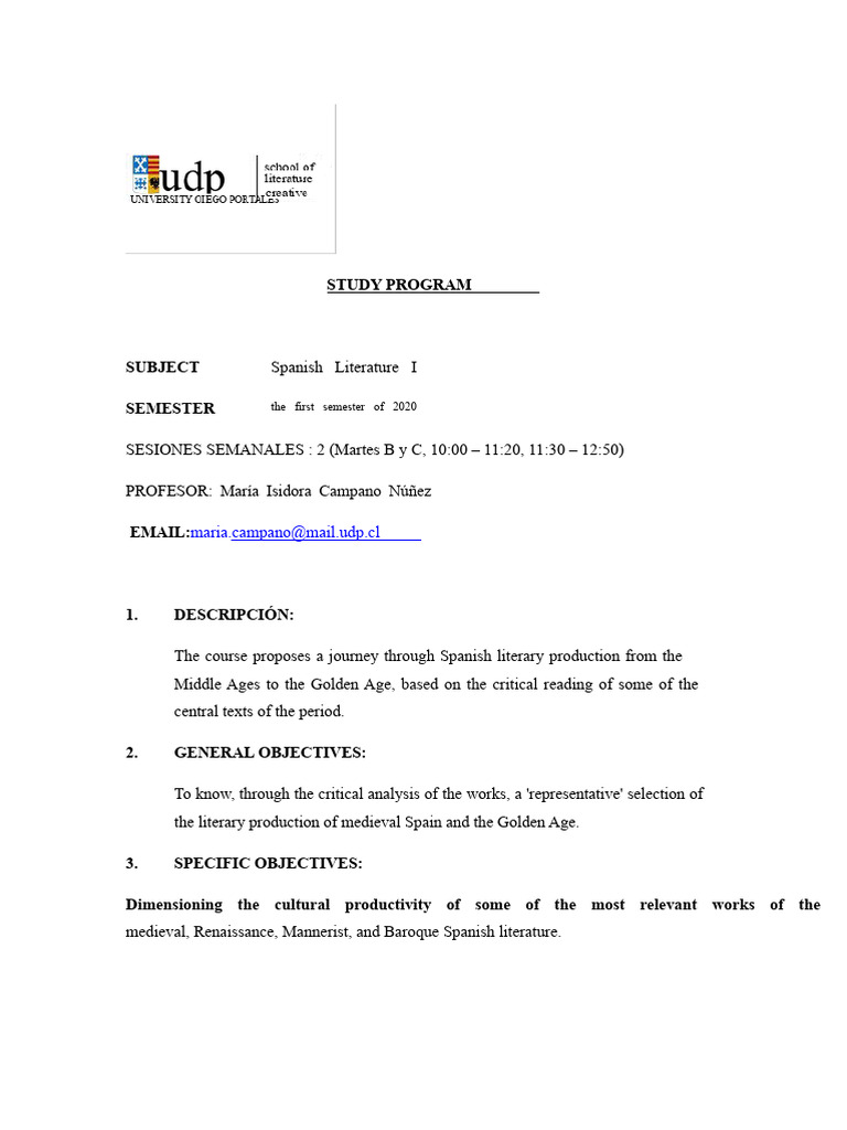 Spanish Program I Udp 2020 | PDF | Spanish Literature | Plagiarism