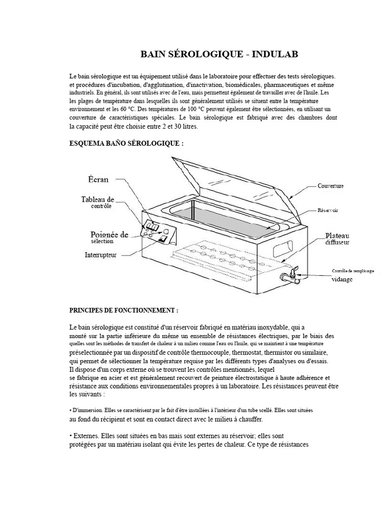 Guide d'utilisation du bain sérologique | PDF | Thermomètre | Chaleur