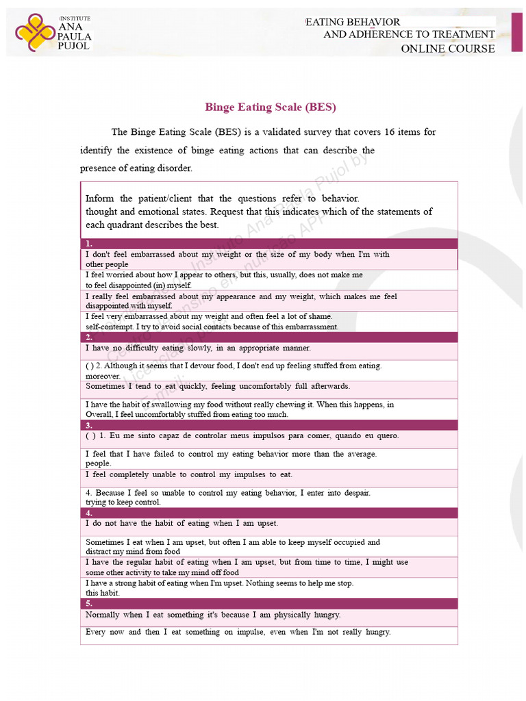 Binge Eating Scale Assessment Guide | PDF | Impulsivity | Eating