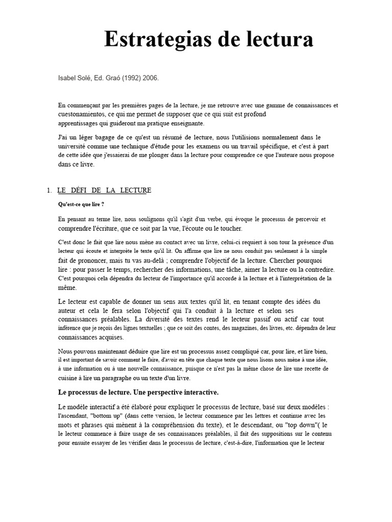 Stratégies de lecture efficaces en classe | PDF | Apprentissage ...